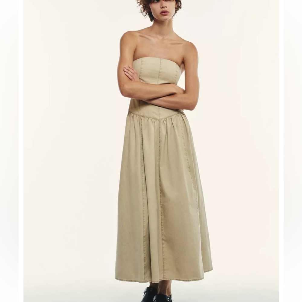 Zara Strapless Tan Midi Dress! Nwt